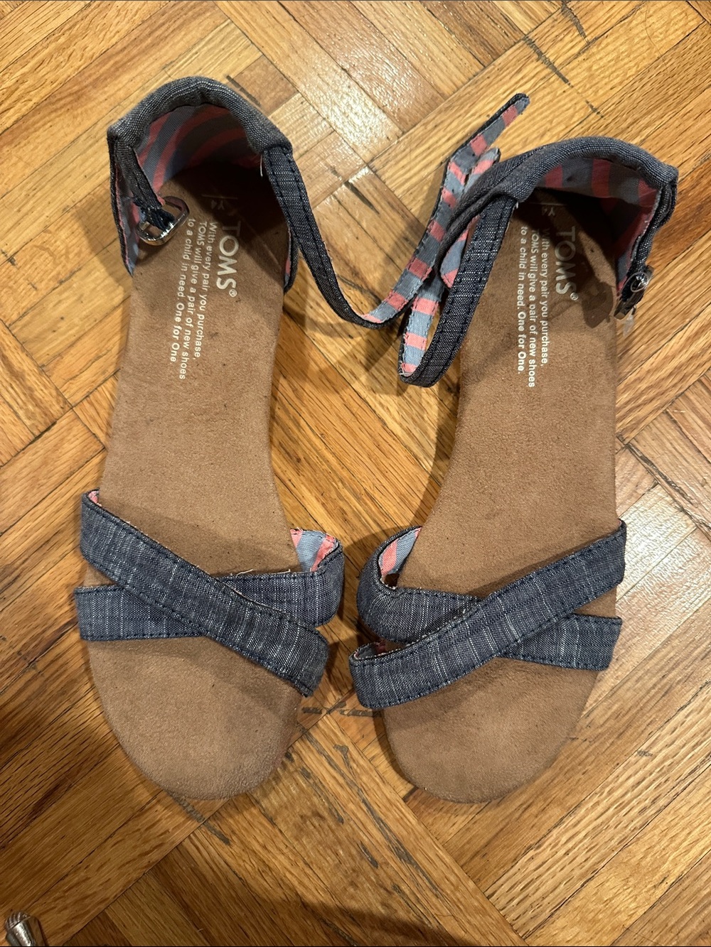 TOMS Denim-Look Ankle-Strap Sandals in Blue and Coral